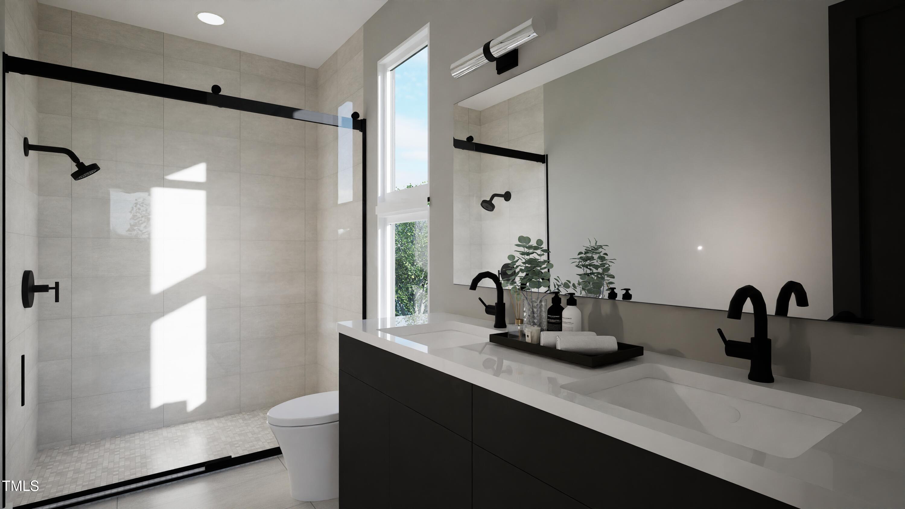 512 Gordon Street, Unit 901 Durham, NC 27701 - Photo 8 of 32 a bathroom with a sink a mirror and a shower