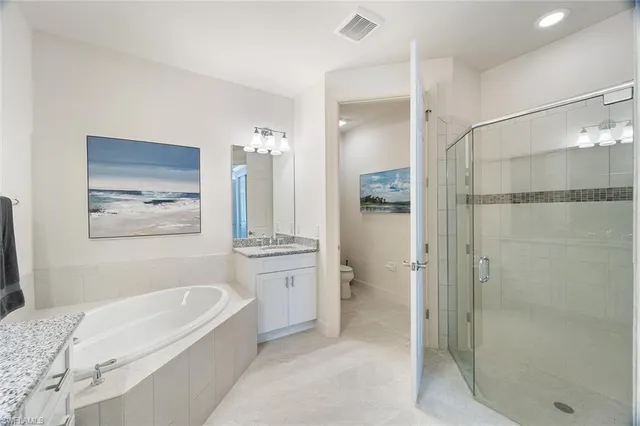 a bathroom with a tub shower sink and mirror