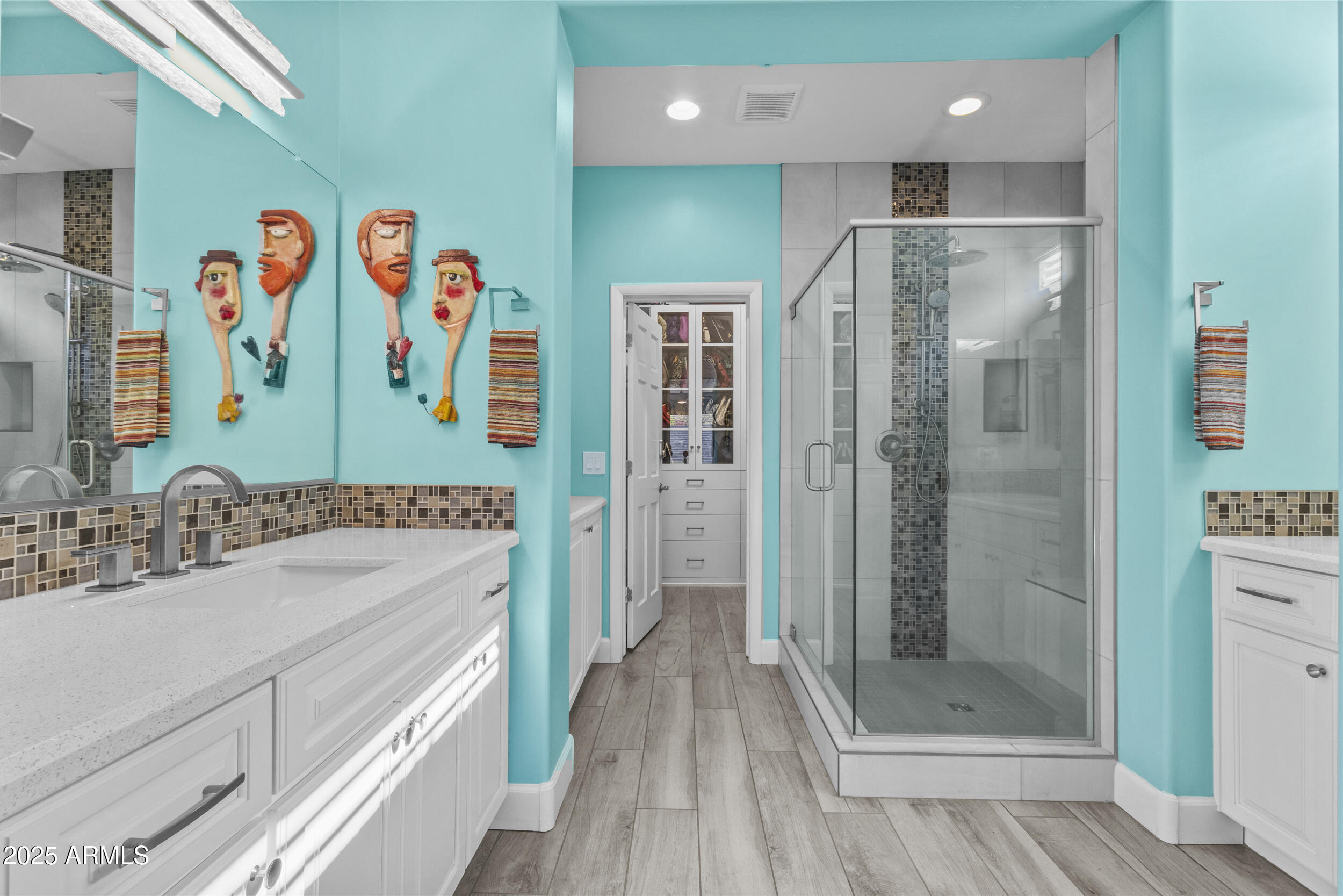 18068 East Curva De Plata Rio Verde, AZ 85263 - Photo 16 of 71 a bathroom with a sink a shower and a mirror