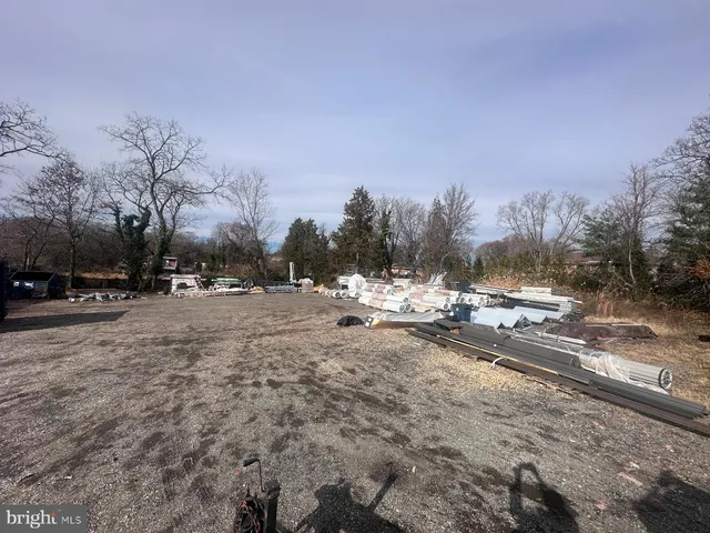 a view of a dirt road with trees