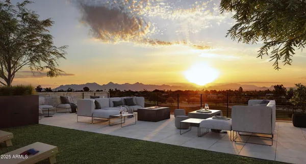 a view of a terrace with furniture