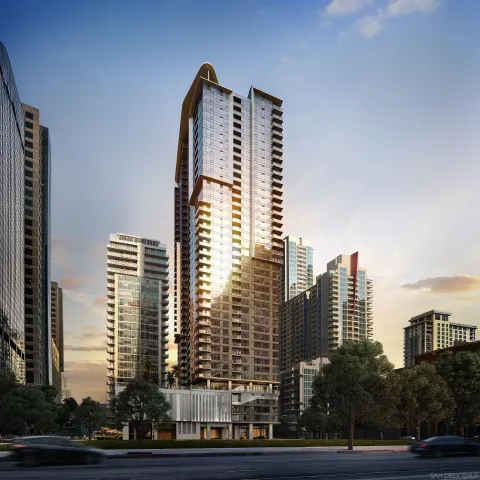 a view of city with tall buildings