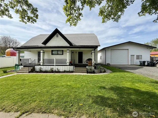 a front view of a house with patio