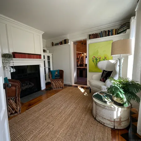a view of a dining room with a window