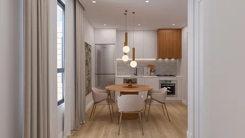 a kitchen with a table and chairs in it