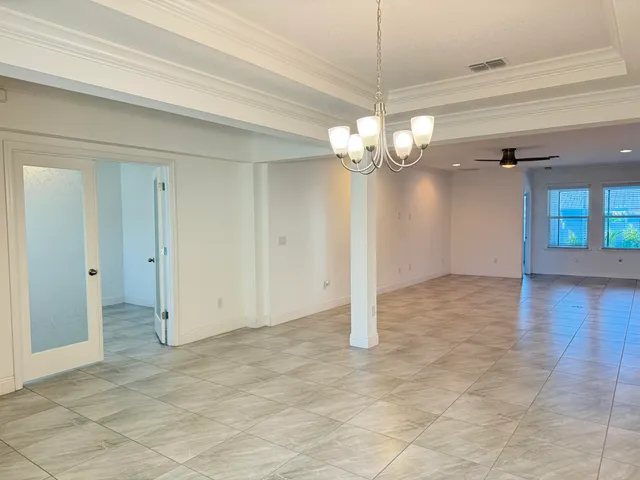a view of a chandelier in a room