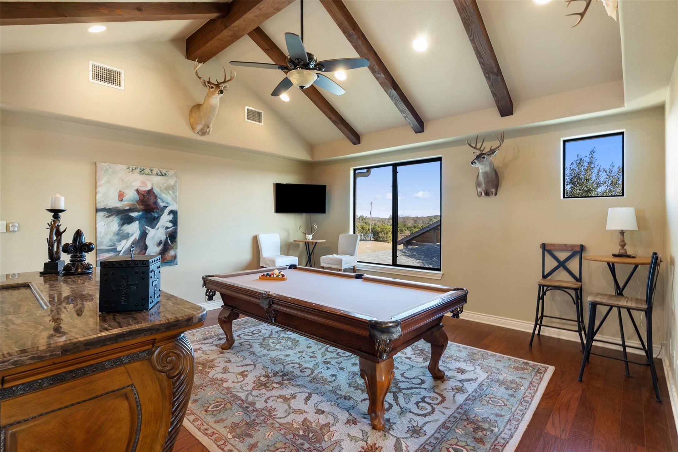 7220 Creek Road Dripping Springs, TX 78620 - Photo 17 of 40 Game room with pool table on second level of main house.