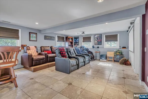 a living room with a large window