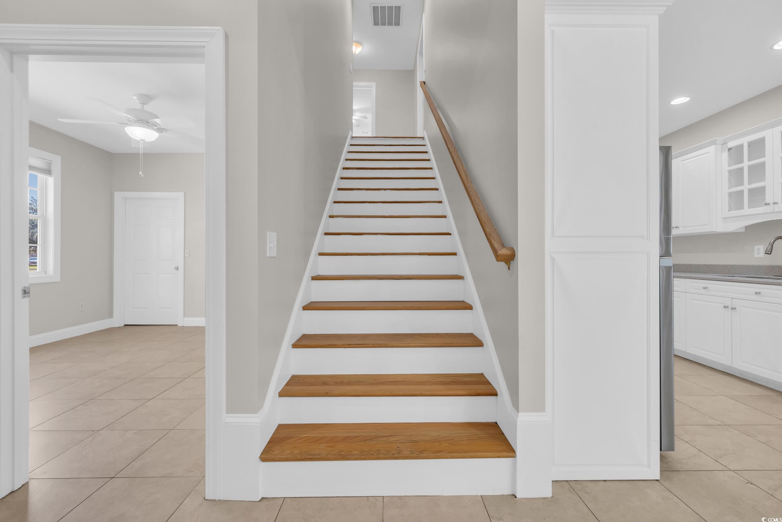 208 Lander Drive Conway, SC 29526 - Photo 24 of 40 Stairway featuring tile patterned floors, a ceiling fan, and recessed lighting