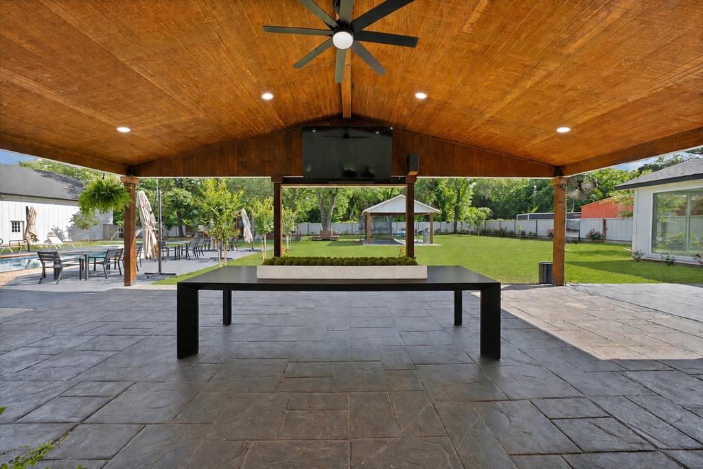 620 East 6th Street Springtown, TX 76082 - Photo 21 of 40 a view of a patio with a table and chairs under an umbrella