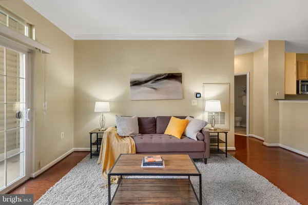 a living room with furniture and a rug