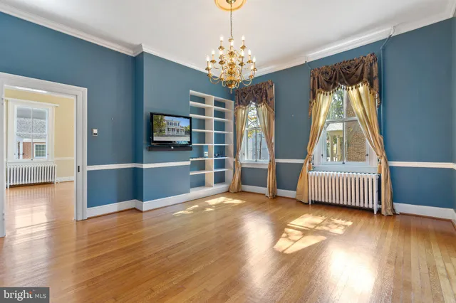 a view of a livingroom with a chandelier