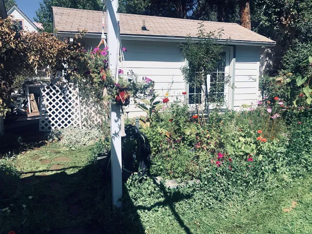a view of a room with a large window