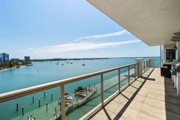 a view of a balcony with city view