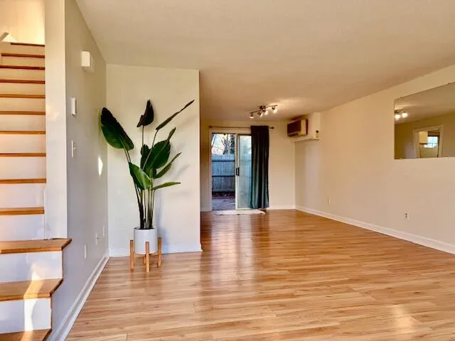 a view of an entryway with wooden floor and a potted plant
