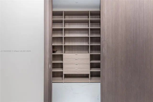 a view of walk in closet with empty racks