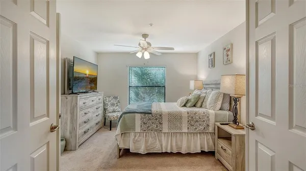 a view of a lake with a beach