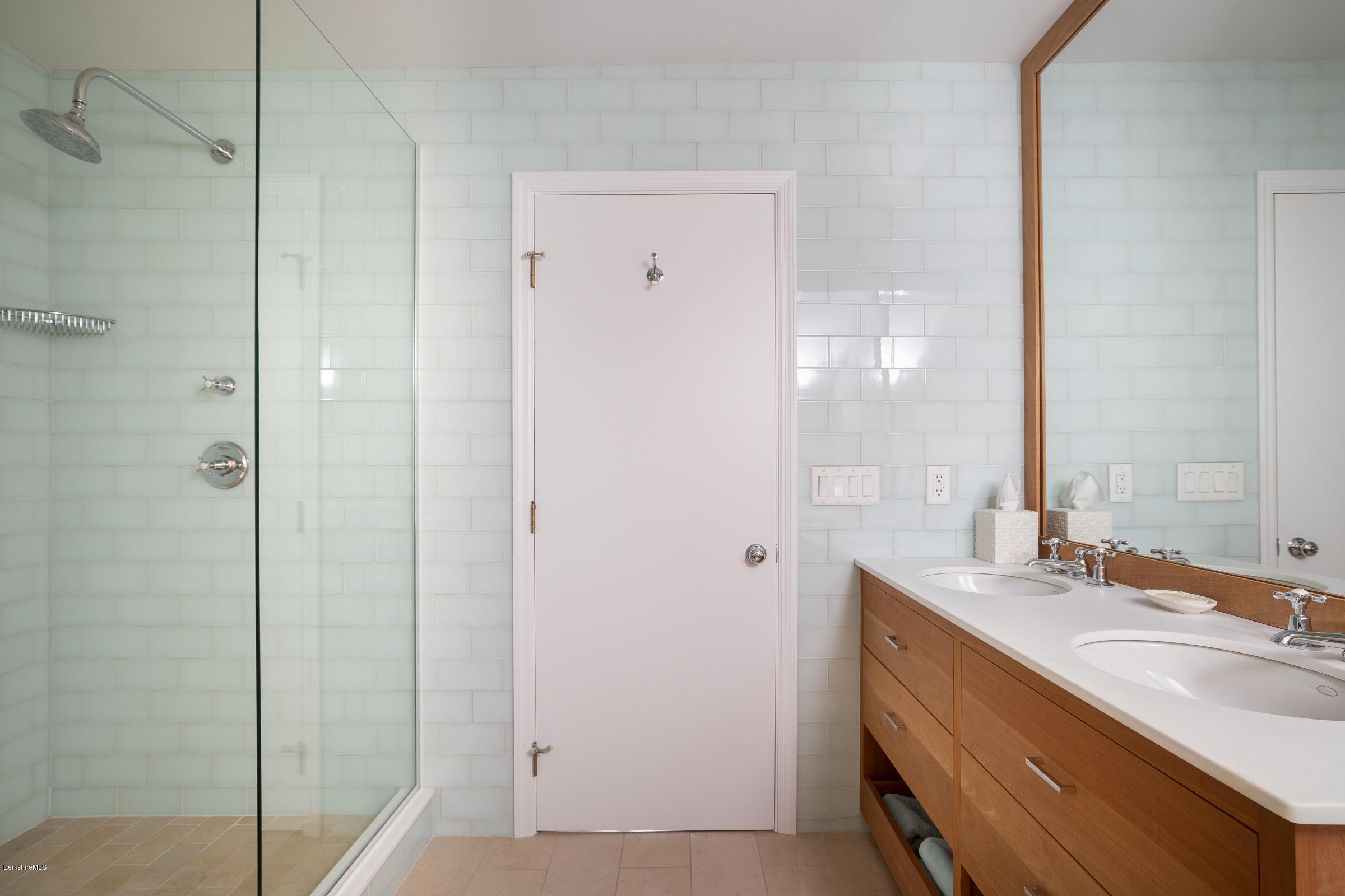 23 Cross Road Alford, MA 01230 - Photo 17 of 22 a bathroom with a double vanity sink a mirror and a shower