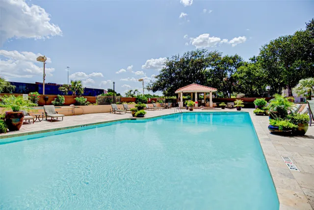 an outdoor space with furniture