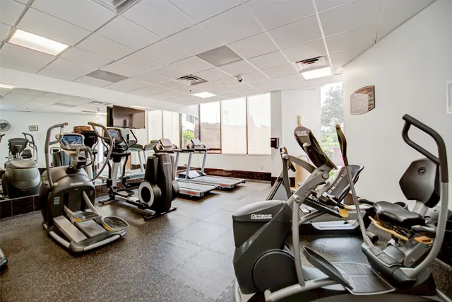 a view of a room with gym equipment