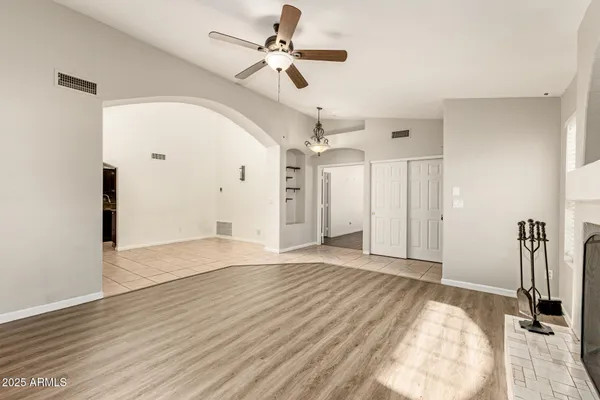 a view of a livingroom with a hardwood floor