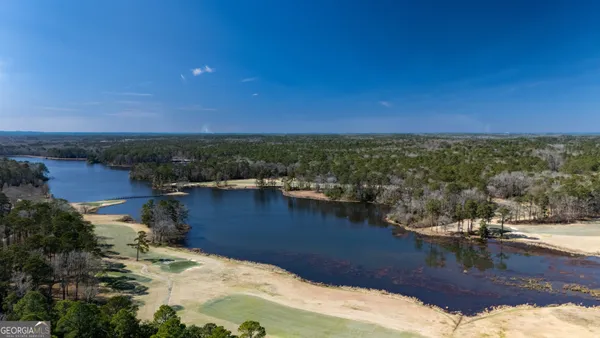 a view of a lake with a city