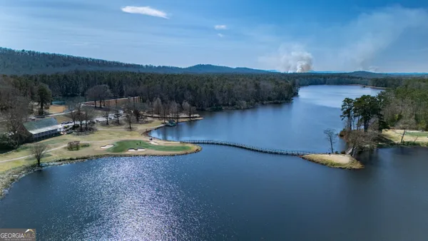 a view of a lake with a mountain in the background