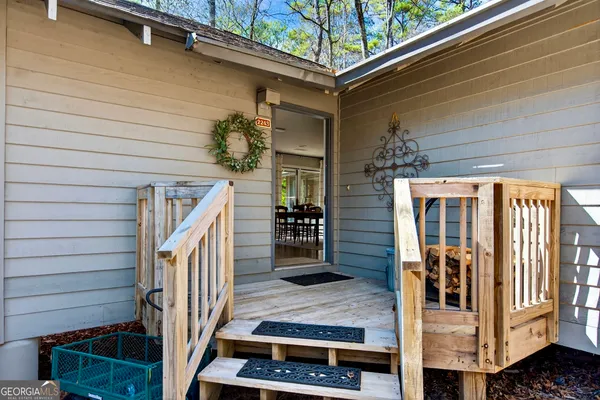 a view of a porch with furniture