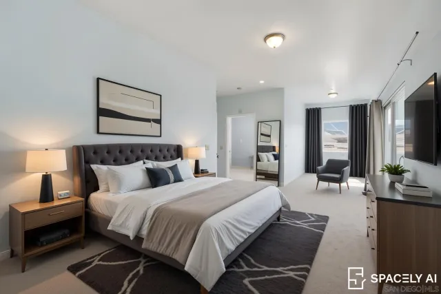 a bedroom with bed and window