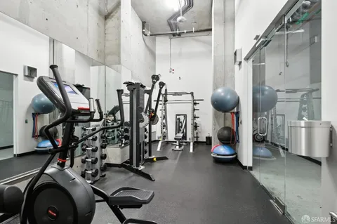 a view of a room with gym equipment