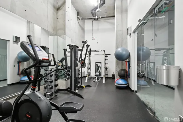 a view of a room with gym equipment