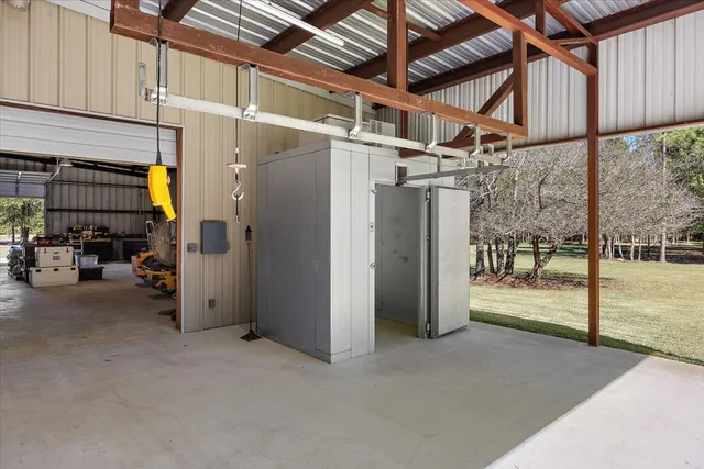 a view of a field with an outdoor space