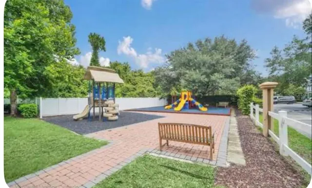 a view of a porch and garden