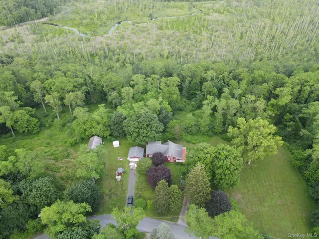 a view of a forest with a houses