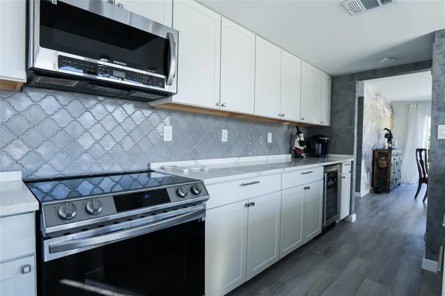 a view of a street with an outdoor space