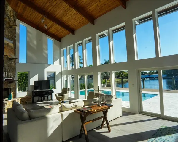 a view of a porch with seating space