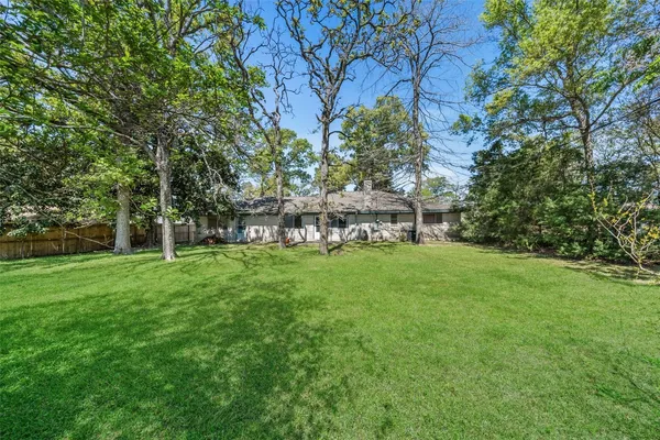 a view of a yard with a bench