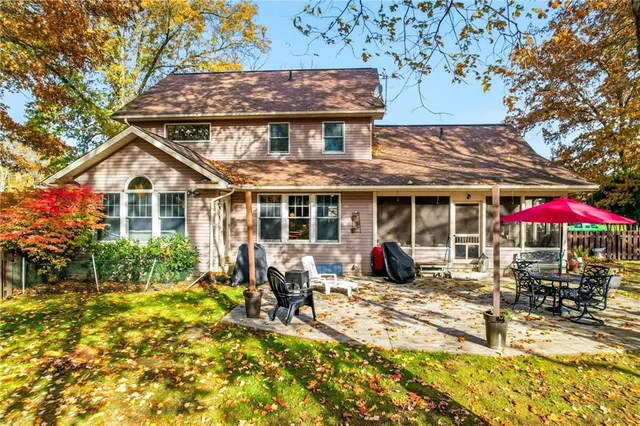 a front view of a house with patio