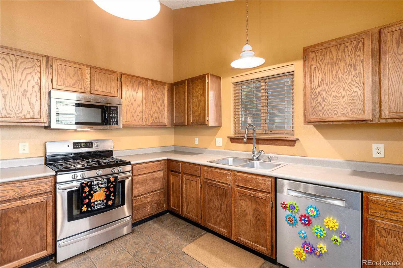 65 Silver Springs Road Bailey, CO 80421 - Photo 5 of 38 a kitchen with a stove a sink and a microwave
