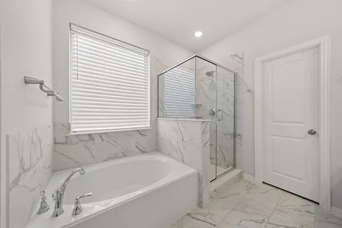 a bathroom with a bathtub and a shower