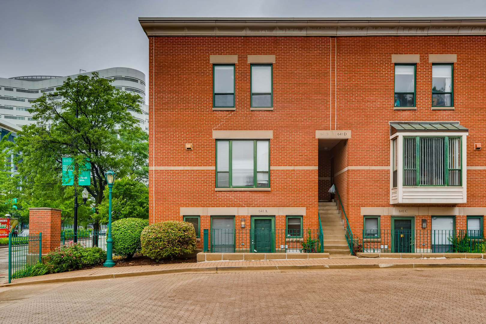 front view of a brick building