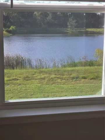 a view of a yard with a lake view