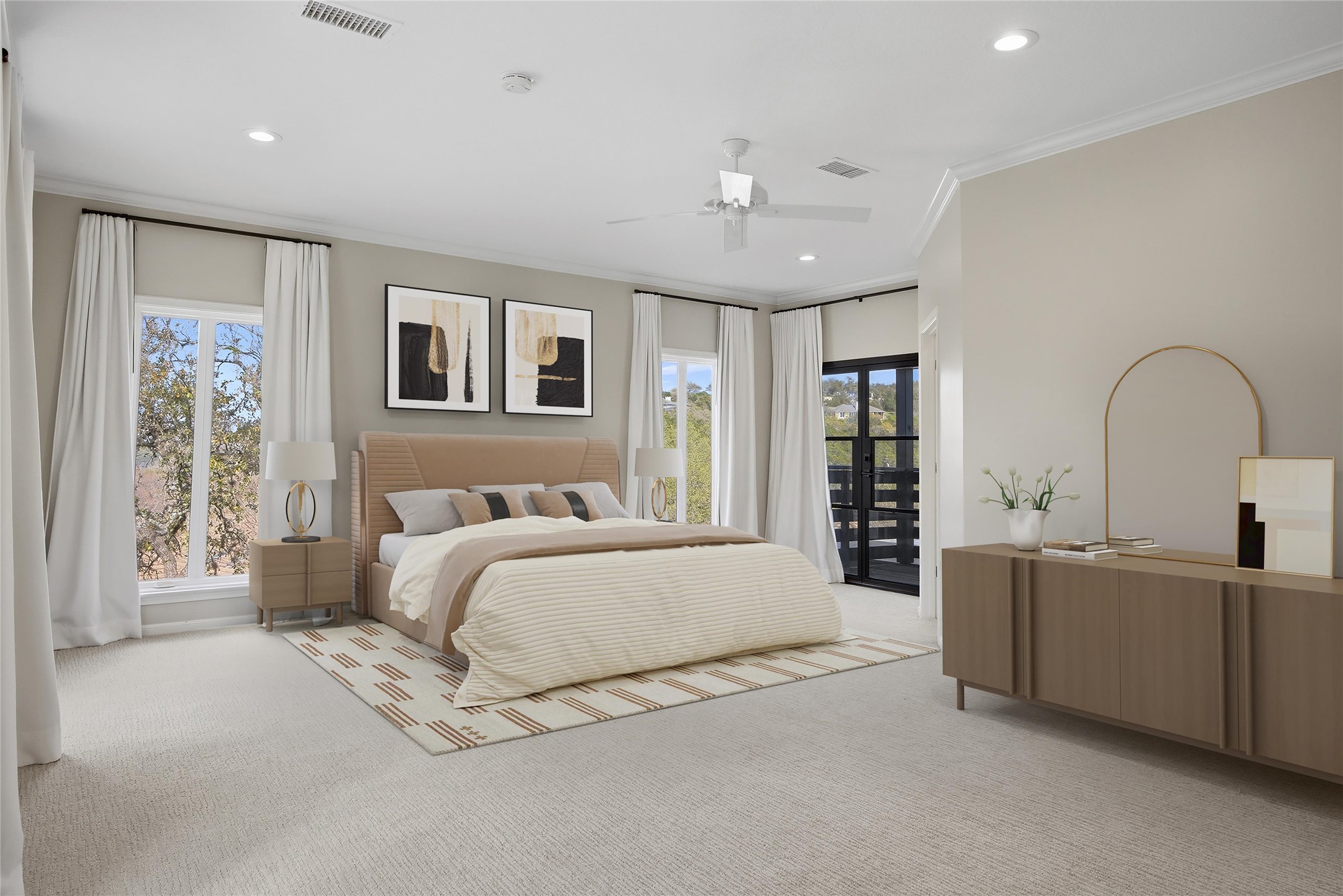 5705 Carry Back Lane Austin, TX 78746 - Photo 21 of 39 a spacious bedroom with a large bed and a large window