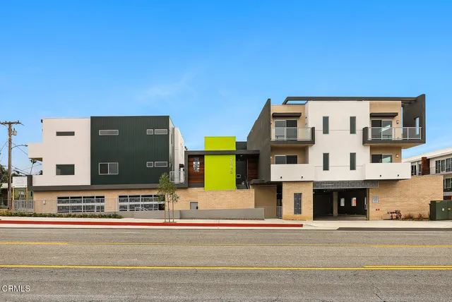 a view of a building and a street