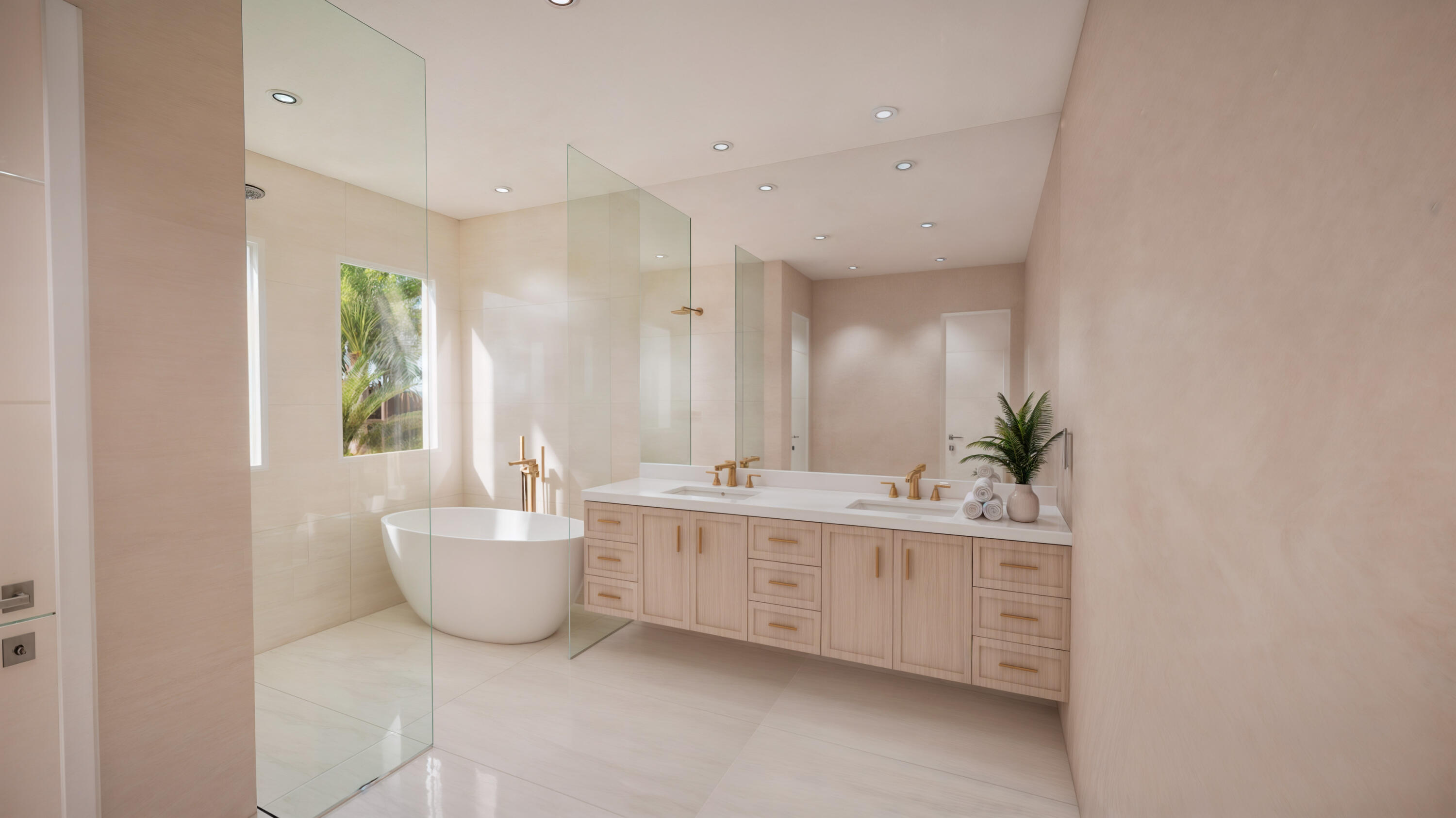 4594 133rd Road South, Unit MILAN Delray Beach, FL 33445 - Photo 6 of 14 a spacious bathroom with a double vanity sink a mirror and a bathtub