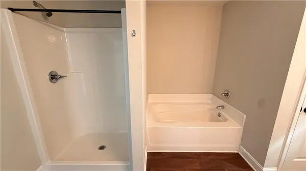 a bathroom with a bathtub