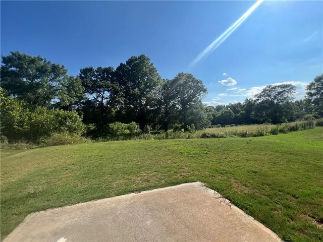 a view of a field with an trees