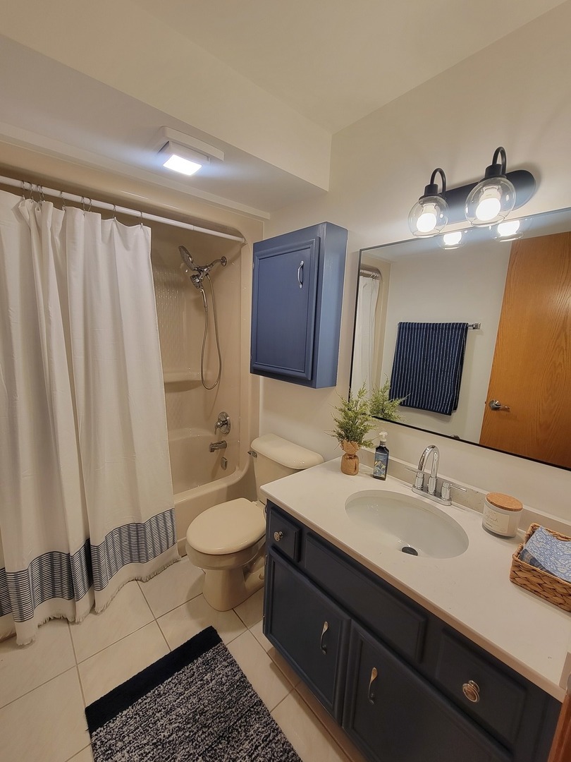 10418 South Keating Avenue, Unit 1A Oak Lawn, IL 60453 - Photo 6 of 15 a bathroom with a double vanity sink toilet and a mirror