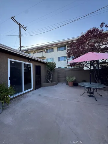 a view of a patio with a tv