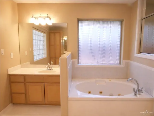 a bathroom with a bathtub